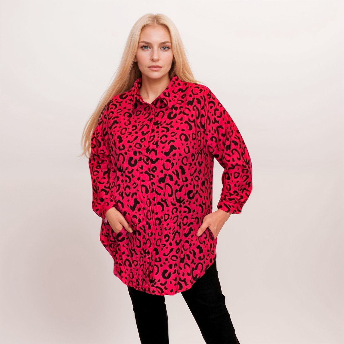 ROCKTHOSECURVES BRIGHT PINK LEOPARD PRINT SHIRT / BLOUSE