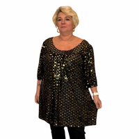 BLACK SEQUIN COVERED SHORT SLEEVE SMOCK TOP