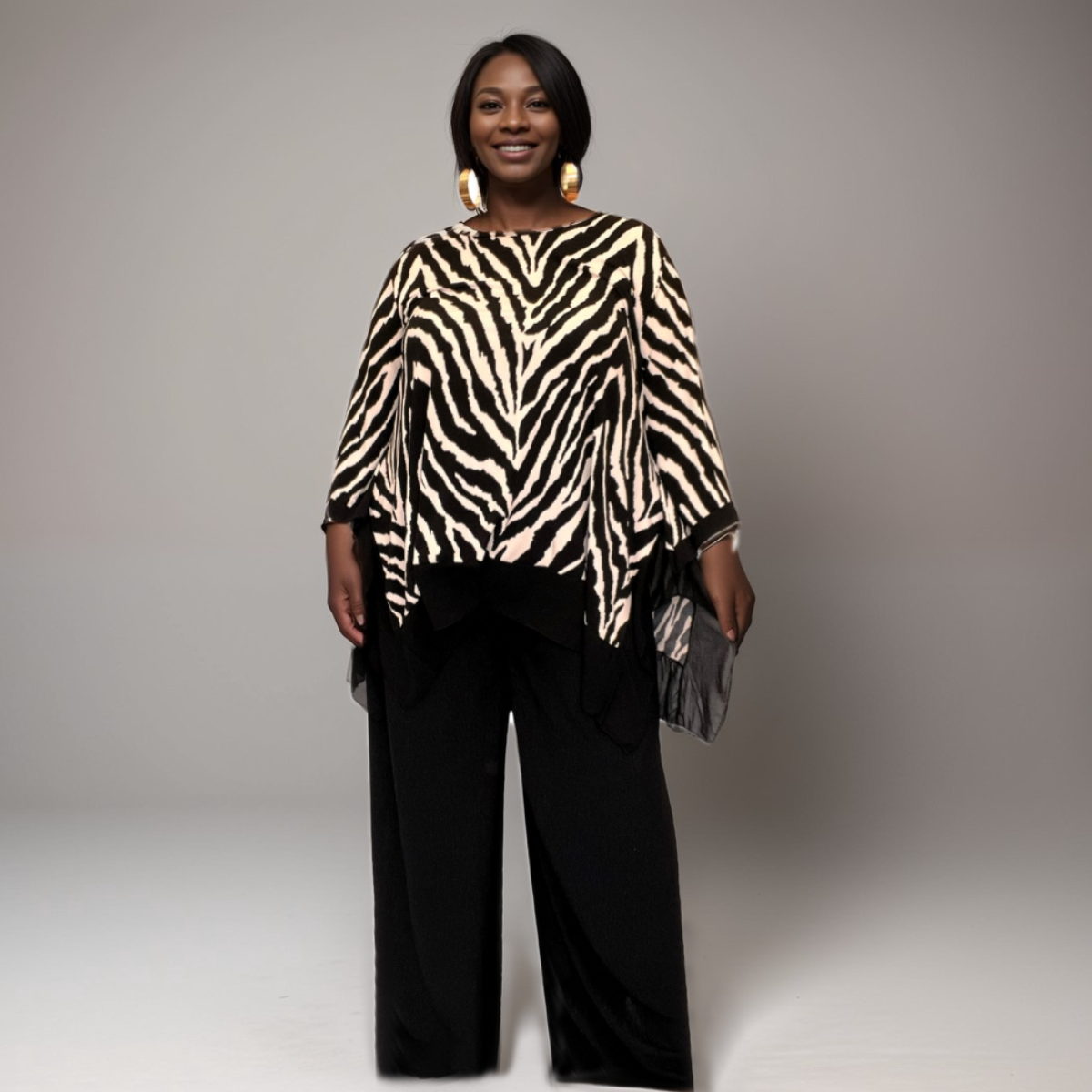 ROCKTHOSECURVES ZEBRA TWO PIECE OUTFIT SET WITH PALAZZO TROUSERS