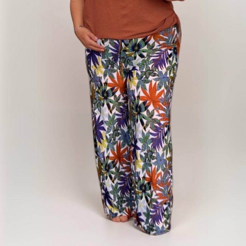 ROCKTHOSECURVES BRIGHT TROPICAL PRINT ELASTIC WAIST TROUSERS