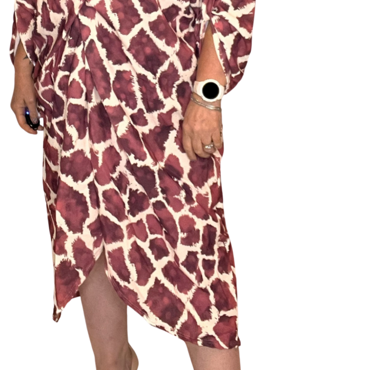 ANIMAL PRINT LOOSE FITTING V NECK KNOT FRONT DRESS