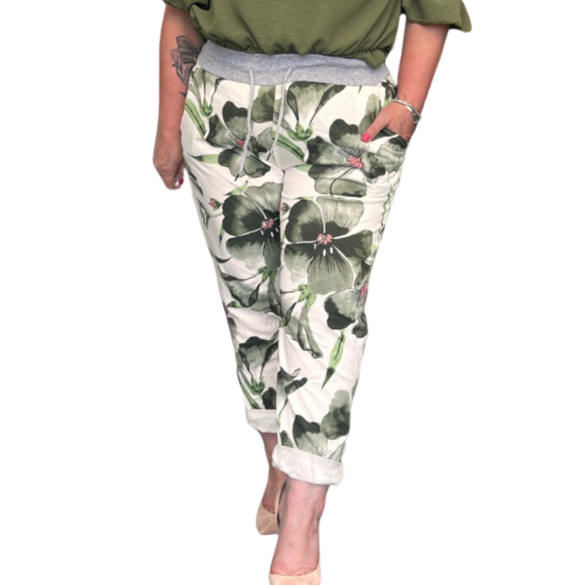 BRIGHT FLORAL ELASTIC WAIST JOGGERS WITH SIDE POCKETS