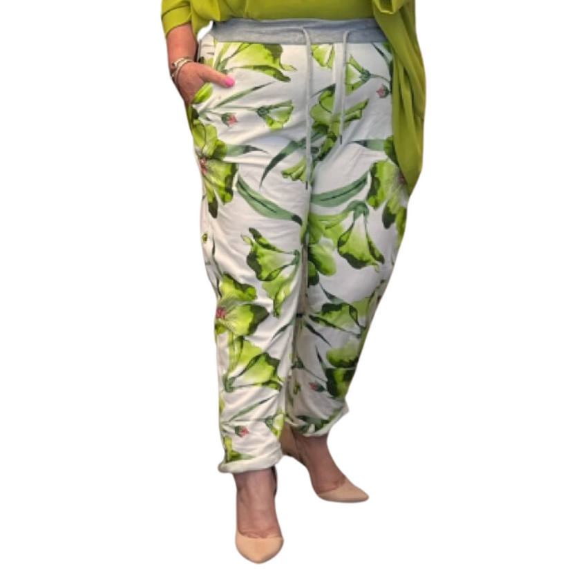 BRIGHT FLORAL ELASTIC WAIST JOGGERS WITH SIDE POCKETS