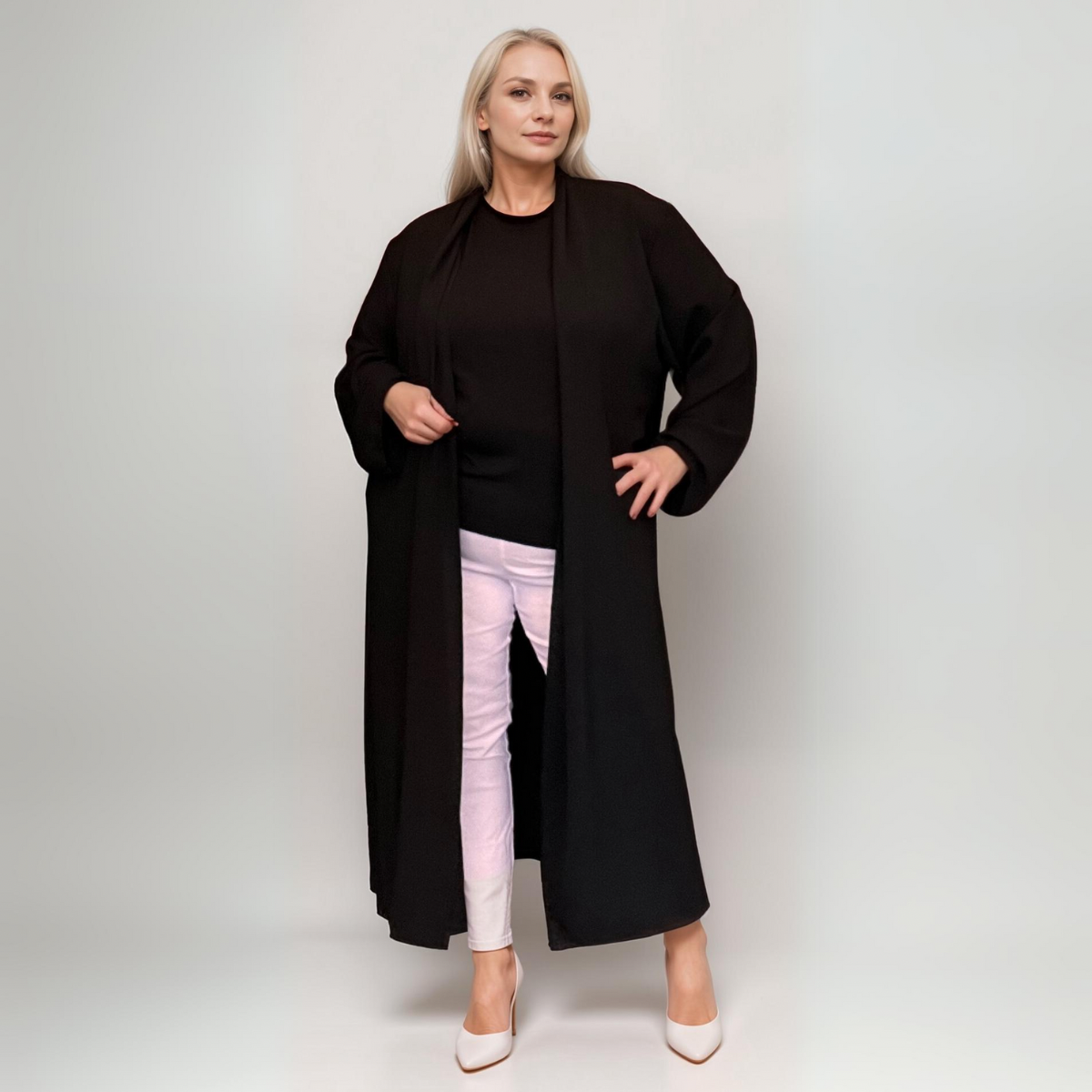 ROCKTHOSECURVES LONG SLEEVE OPEN FRONT DUSTER JACKET