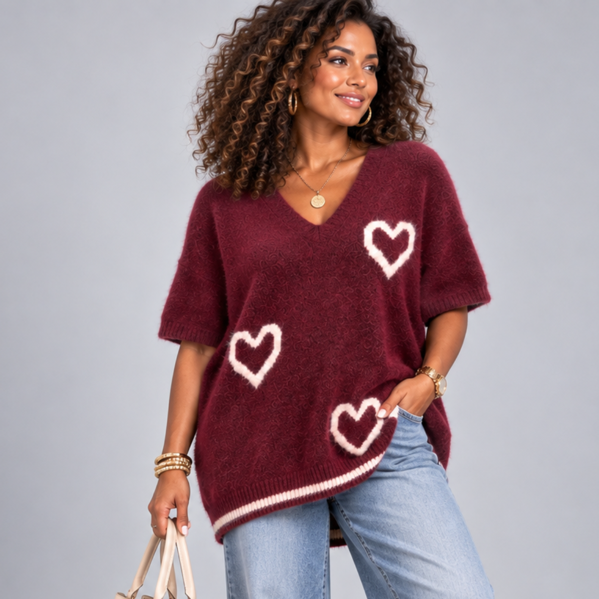 Fluffy Oversized Jumper with Hearts