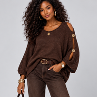 Light Knit Batwing Jumper with Open Shoulder Button Sleeves