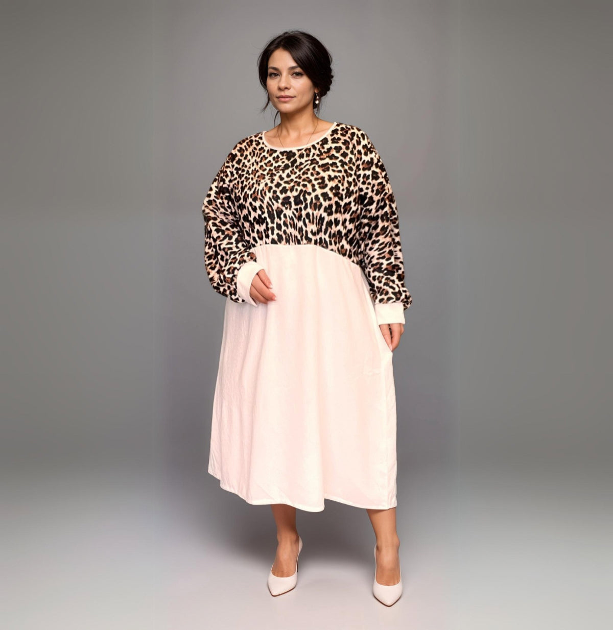 ROCKTHOSECURVES LEOPARD PRINT LONG SLEEVE SKATER DRESS