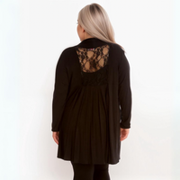 ROCKTHOSECURVES LONG LENGTH OPEN FRONT CARDIGAN WITH LACE PANEL TO BACK