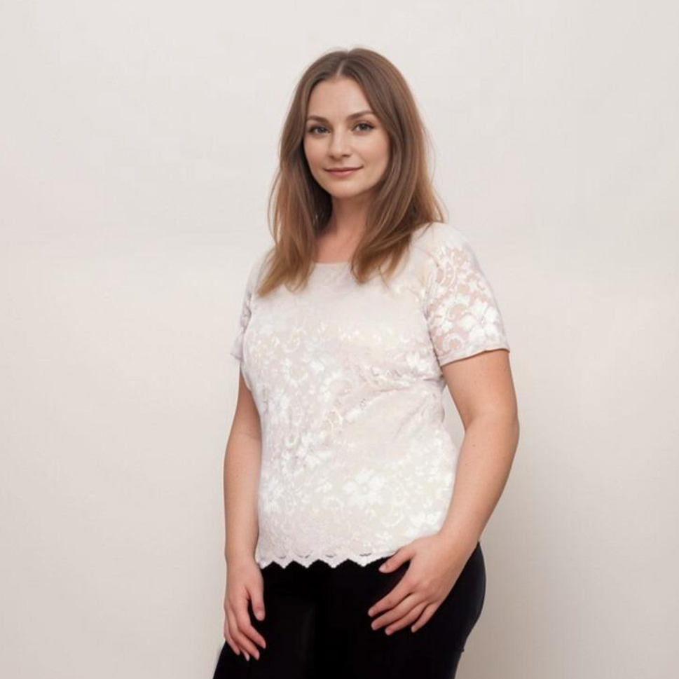 ROCKTHOSECURVES LINED LACE BLOUSE WITH SCALLOP HEMStone / UK 14