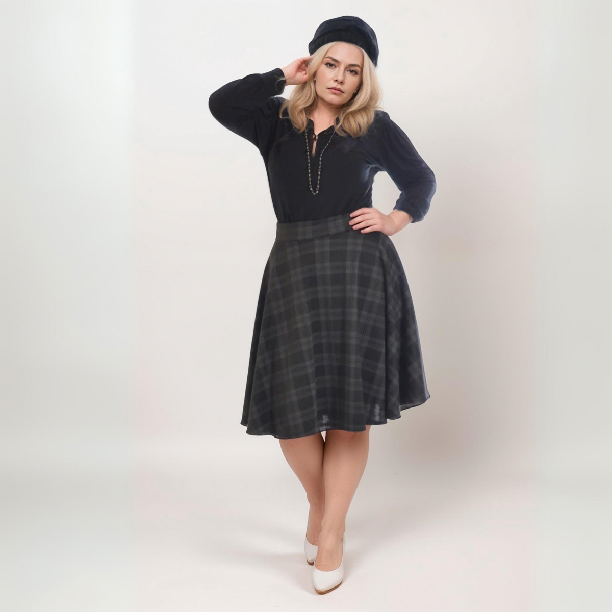ROCKTHOSECURVES TARTAN A-LINE SWING SKATER SKIRT WITH ELASTICATED WAIS RockThoseCurves ROCKTHOSECURVES TARTAN A-LINE SWING SKATER SKIRT WITH ELASTICATED WAIS RockThoseCurves