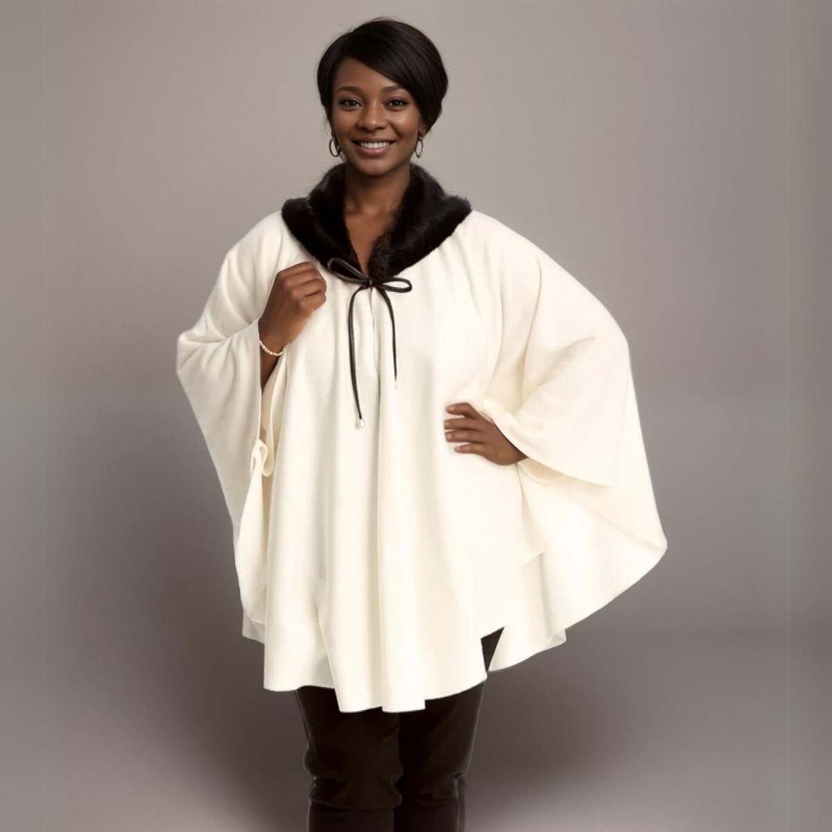 ROCKTHOSECURVES FLEECE OVERSIZED PONCHO / CAPE WITH FAUX FUR COLLAR