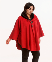 FLEECE OVERSIZED PONCHO / CAPE WITH FAUX FUR COLLAR