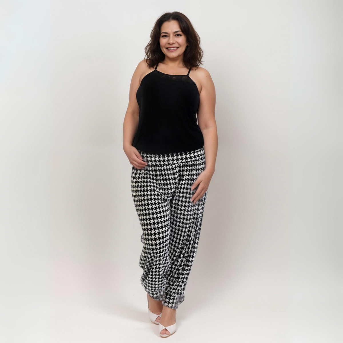 ROCKTHOSECURVES BLACK WHITE DOGTOOTH PRINT HAREM PANTS ALI BABA TROUSERS