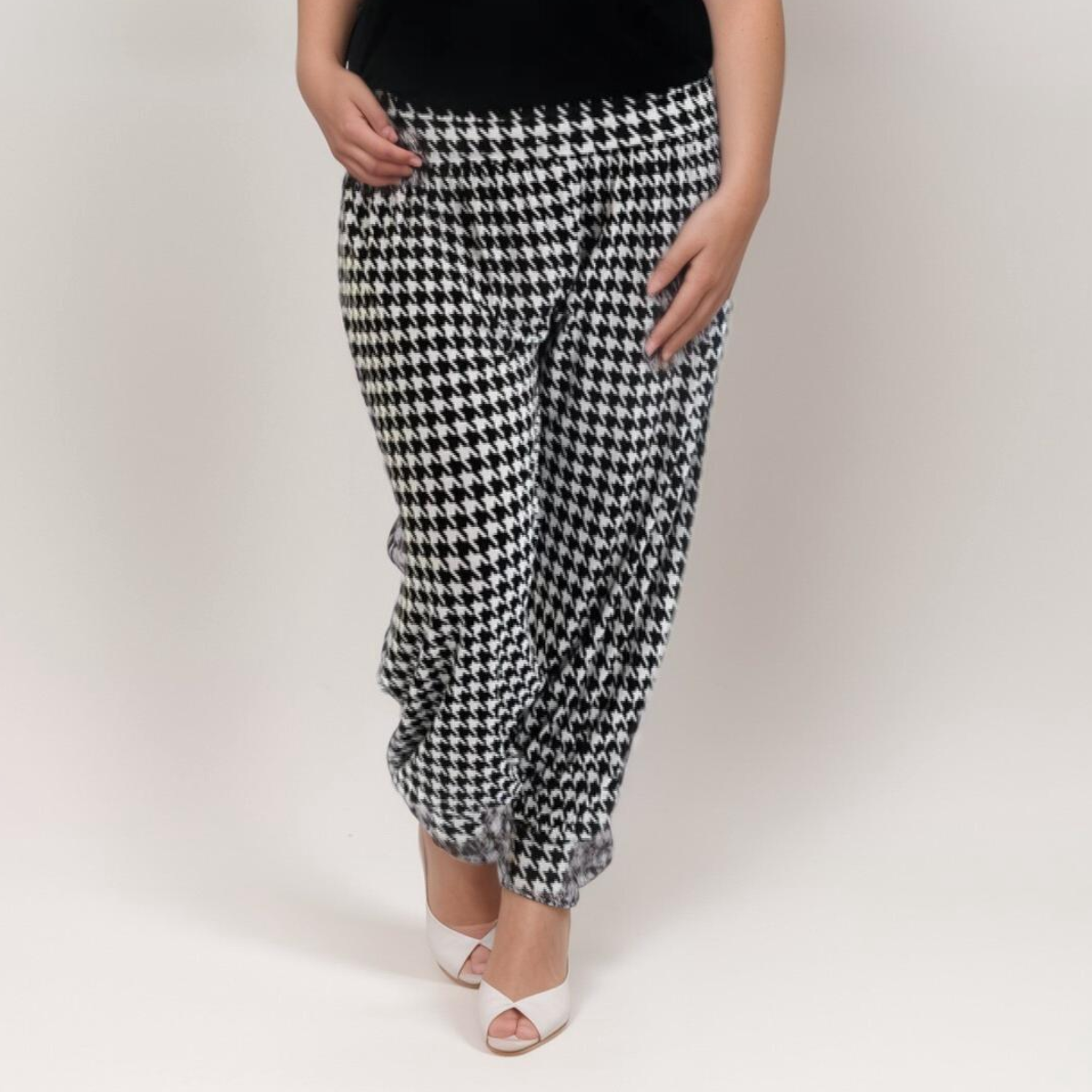 ROCKTHOSECURVES BLACK WHITE DOGTOOTH PRINT HAREM PANTS ALI BABA TROUSERS