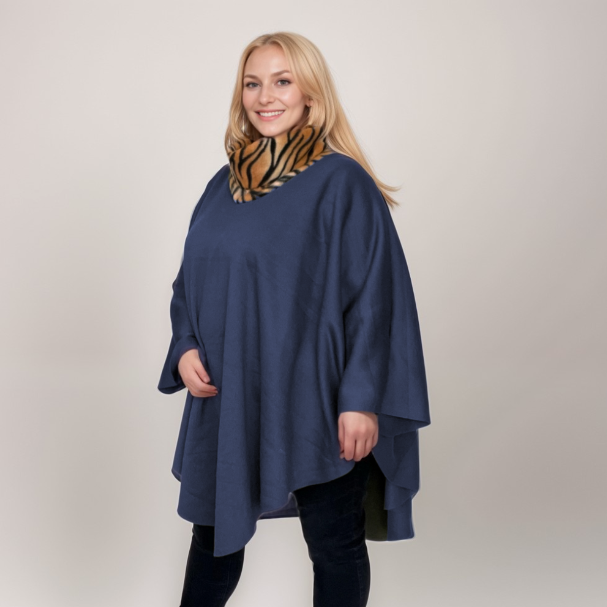 FLEECE POLO NECK OVERSIZED PONCHO / JUMPER