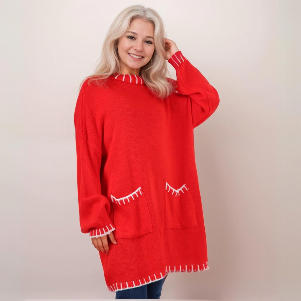 TURTLE NECK LONG JUMPER DRESS BLANKET STITCH