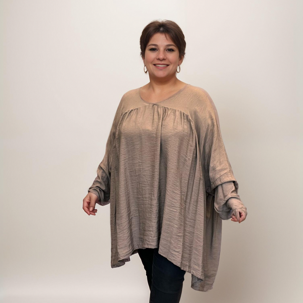 ROCKTHOSECURVES V NECK OVERSIZED BLOUSE / KAFTANKHAKI / UK 16-18