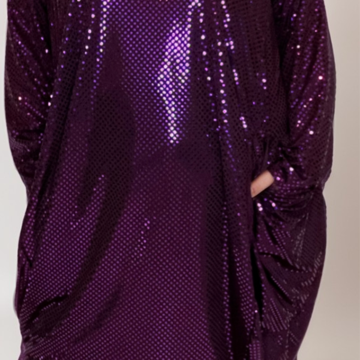 ROCKTHOSECURVES PURPLE SEQUIN LOOSE FIT DIPPED HEM DRESS WITH POCKETS