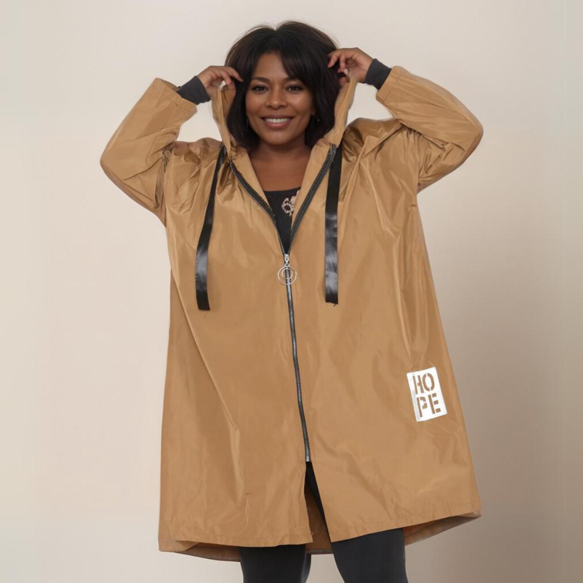 A LINE DIPPED HEM JACKET RAIN MAC COAT WITH HOOD