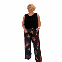 WIDE LEG FLORAL PALAZZO TROUSERS WITH ELASTIC WAIST