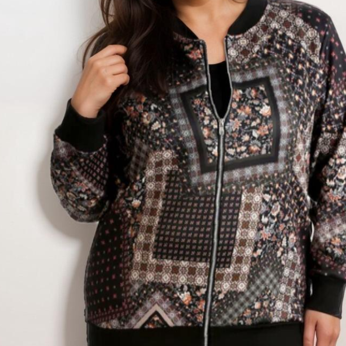 ROCKTHOSECRVES PATCHWORK EFFECT ZIP UP BOMBER JACKET