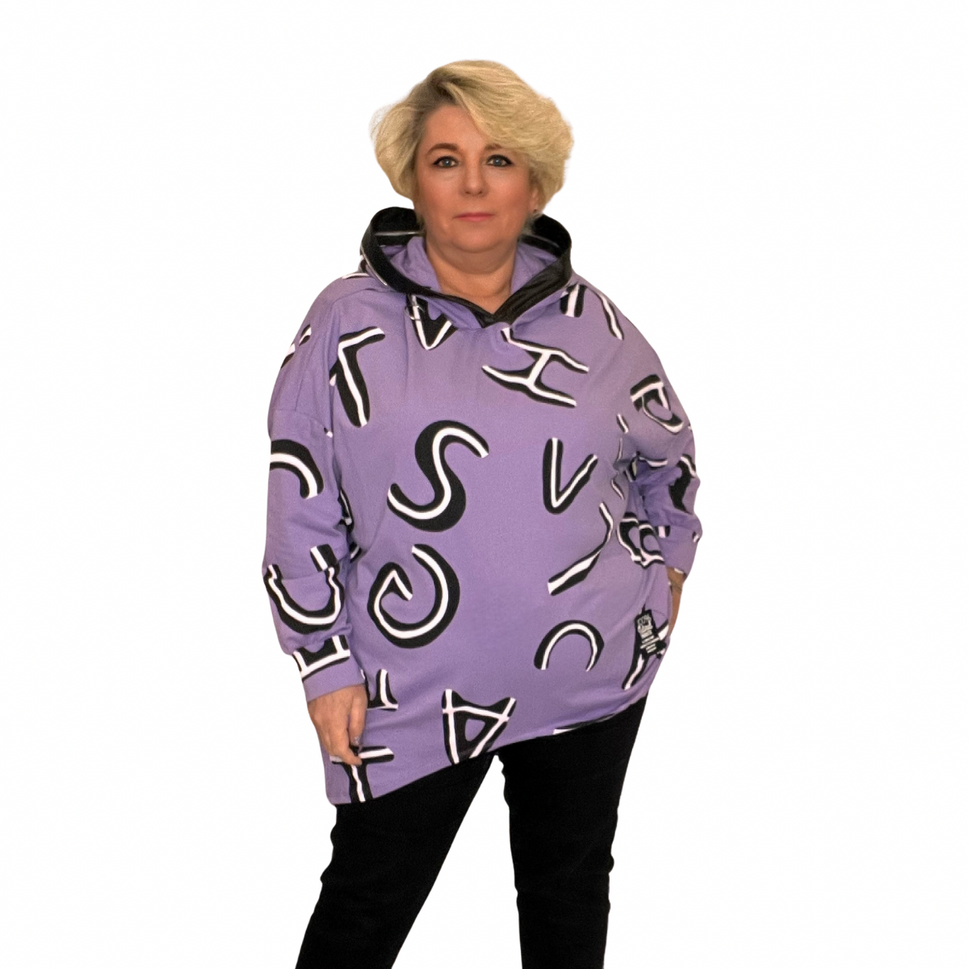 DIPPED HEM LETTER PRINT HOODY / JUMPERPurple / UK 12-14