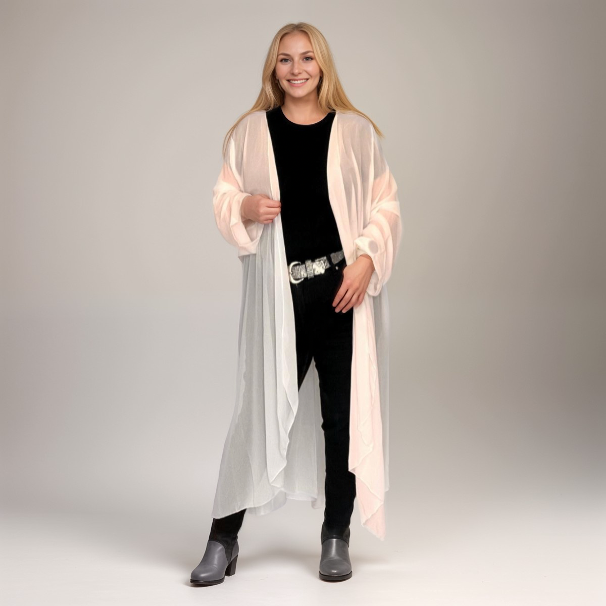 ROCKTHOSECURVES CHIFFON LONG LENGTH WATERFALL JACKET