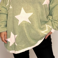 ROCKTHOSECURVES OVERSIZED V NECK JUMPER WITH WHITE STARS + HEM