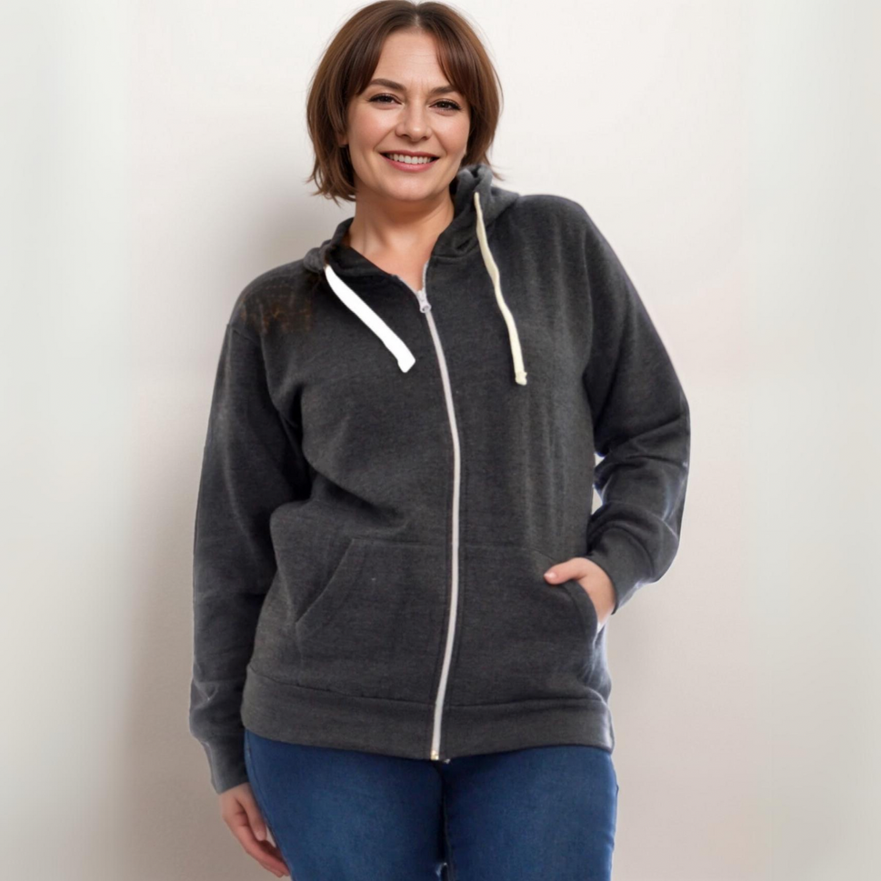 ROCKTHOSECURVES ZIP UP HOODY PLUS SIZE JACKETDark Grey / UK 14