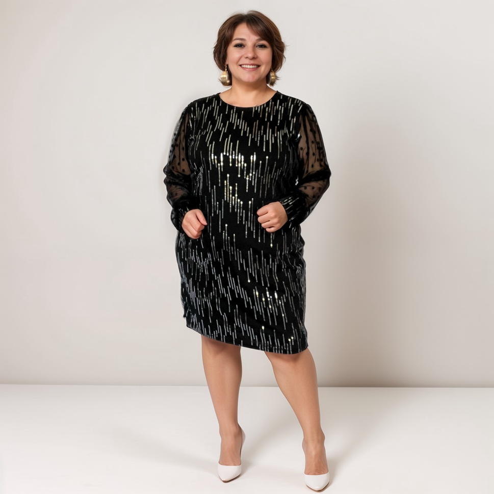 ROCKTHOSECURVES COCKTAIL DRESS WITH NET SLEEVES AND SILVER SEQUINSBlack / UK 14