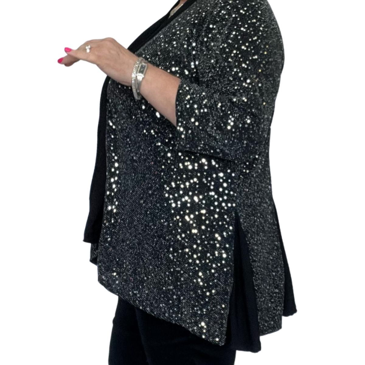 ROCKTHOSECURVES SPARKLY OPEN FRONT PARTY EVENING JACKET WITH SMALL SEQUINS