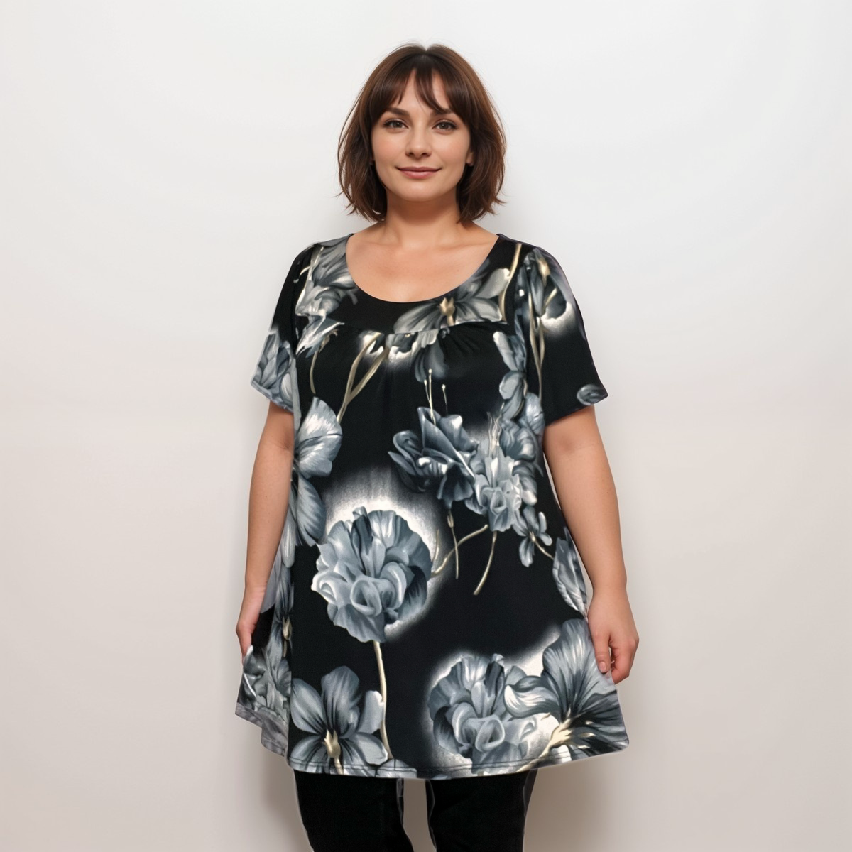 BRIGHT BOLD FLORAL SHORT SLEEVE A-LINE SMOCK TOP