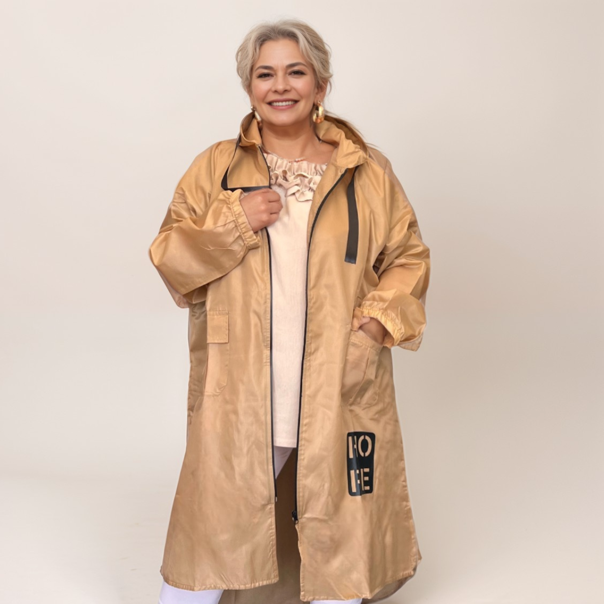 ROCKTHOSECURVES DIPPED HEM LONG LENGTH LINED RAIN MAC WITH HOOD rockthosecurves