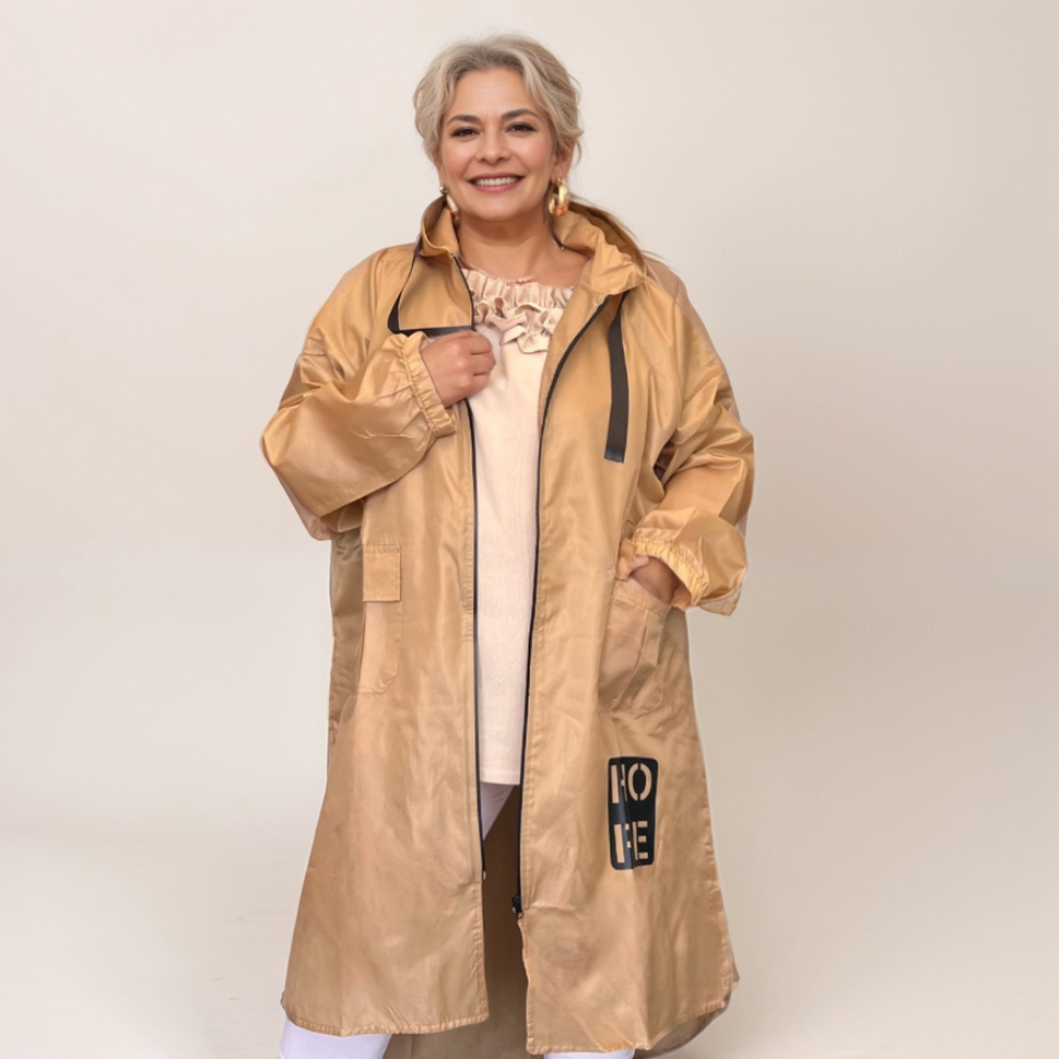 ROCKTHOSECURVES DIPPED HEM LONG LENGTH LINED RAIN MAC WITH HOOD