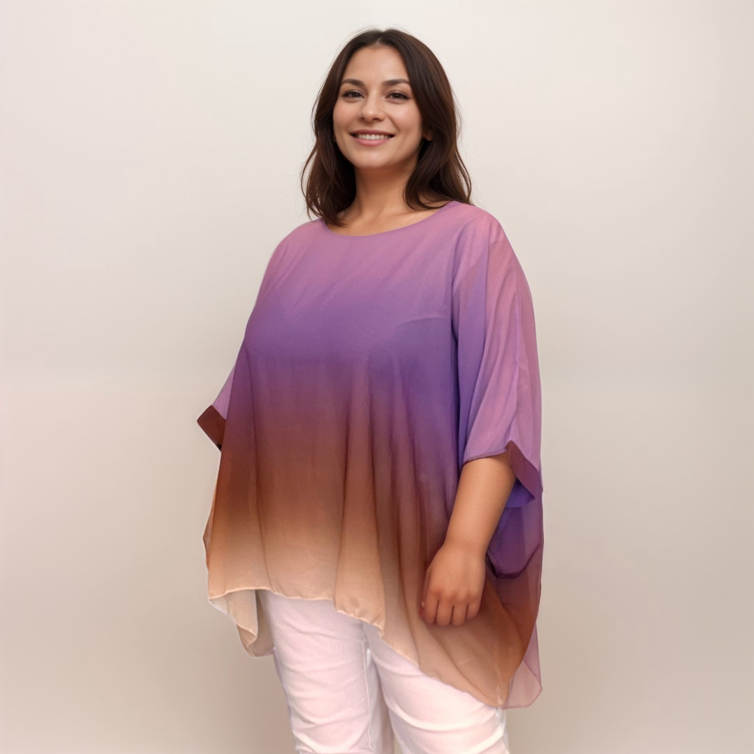 ROCKTHOSECURVES OMBRE CHIFFON OVERSIZED BATWING BLOUSE