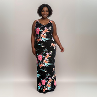 ROCKTHOSECURVES BLACK TROPICAL SLEEVELESS MAXI DRESS