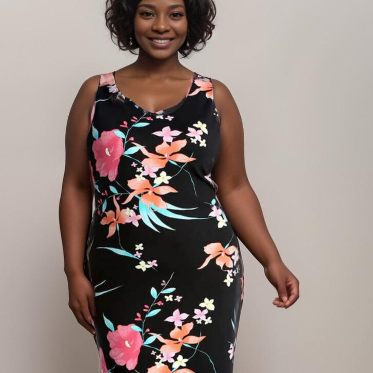 ROCKTHOSECURVES BLACK TROPICAL SLEEVELESS MAXI DRESS