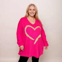 ROCKTHOSECURVES OVERSIZED V-NECK JUMPER WITH LARGE GOLD HEART