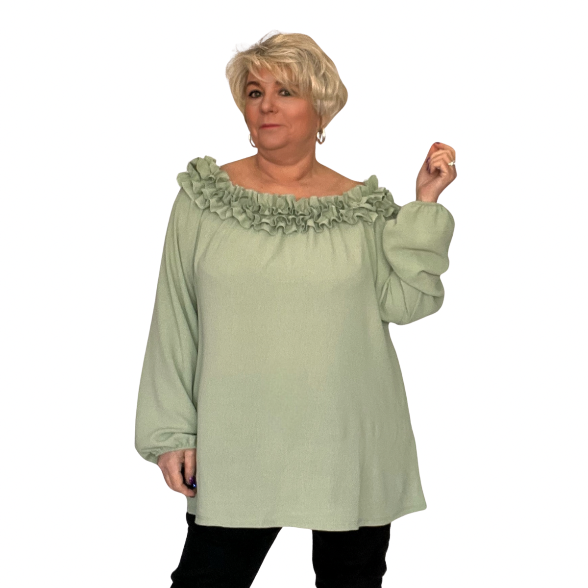 ROCKTHOSECURVES RUFFLED NECK OFF SHOULDER LONG SLEEVE TOP BLOUSE