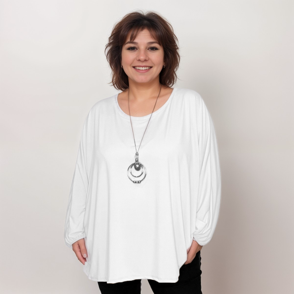 OVERSIZED BATWING BLOUSE / TOP WITH NECKLACEWhite / UK 12-14