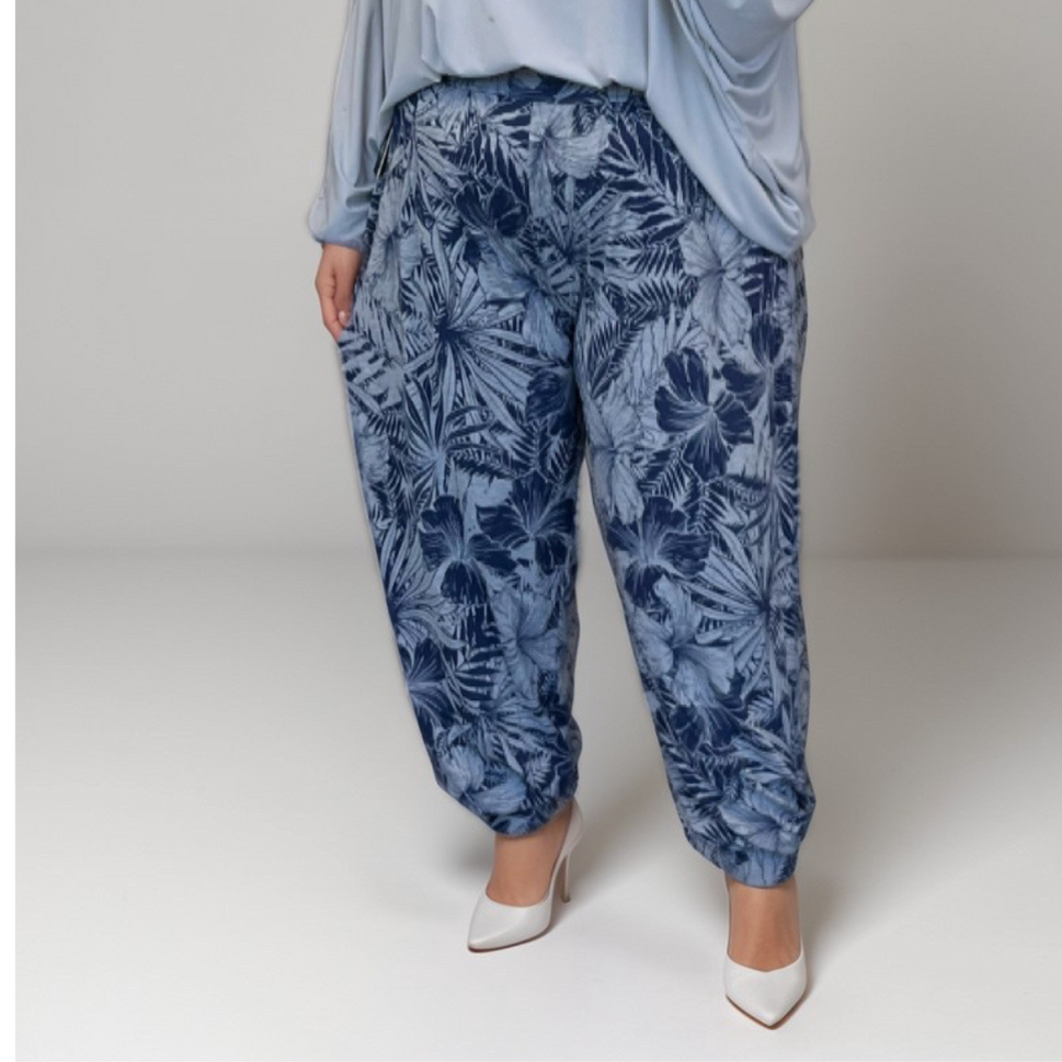 GREY BLUE HIGH WAIST HAREM PANTS