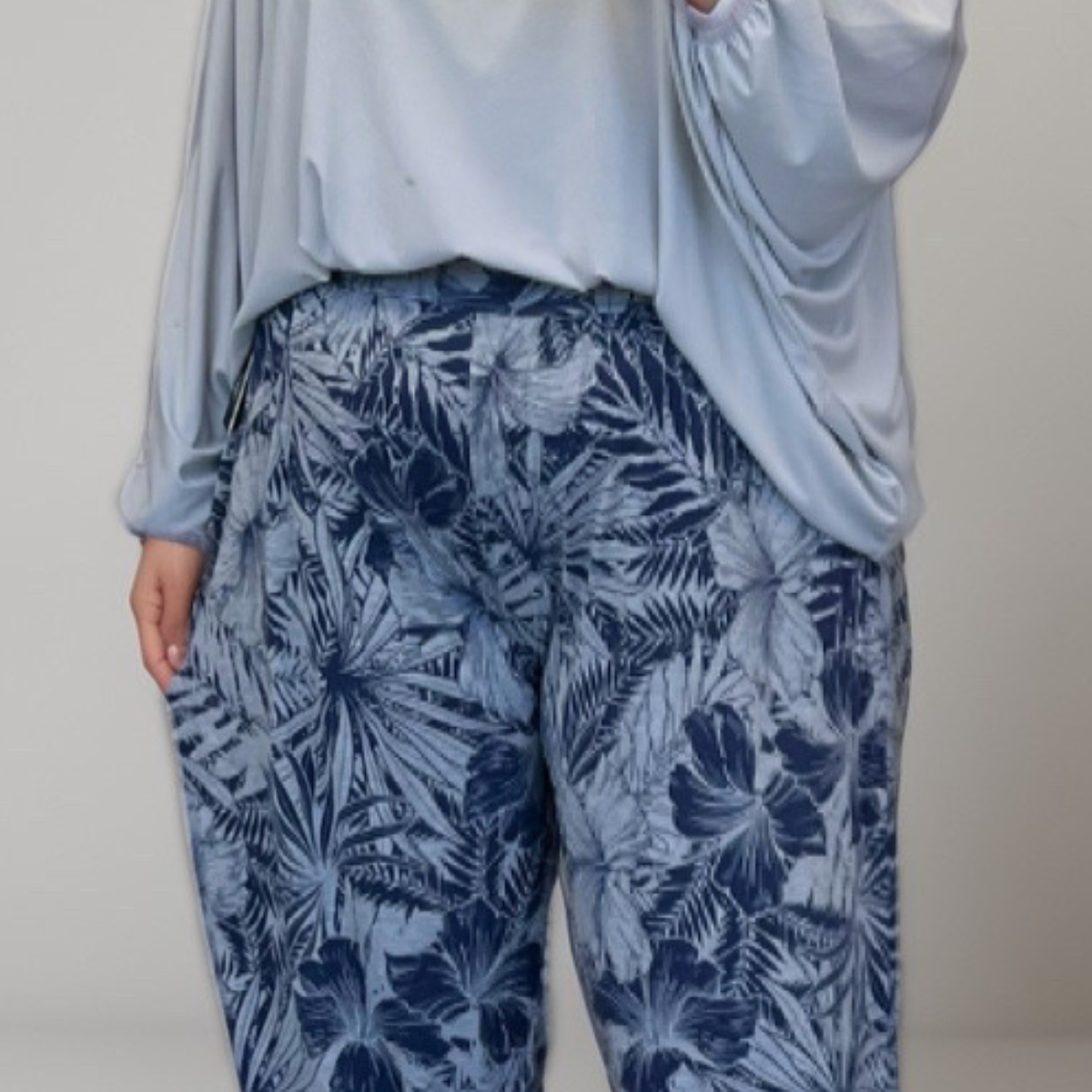 GREY BLUE HIGH WAIST HAREM PANTS