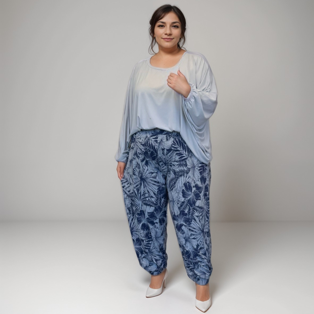 GREY BLUE HIGH WAIST HAREM PANTS