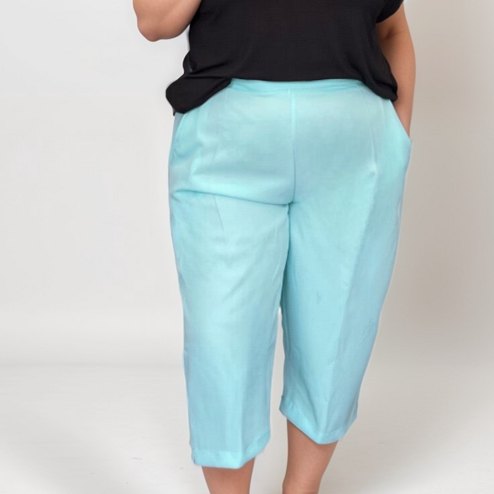 ROCKTHOSECURVES 1/2 ELASTIC WAIST 3/4 CAPRI TROUSERS / PANTSMINT GREEN / UK 12