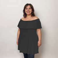 ROCKTHOSECURVES CRINKLED PLEATED LONG OFF SHOULDER TOP