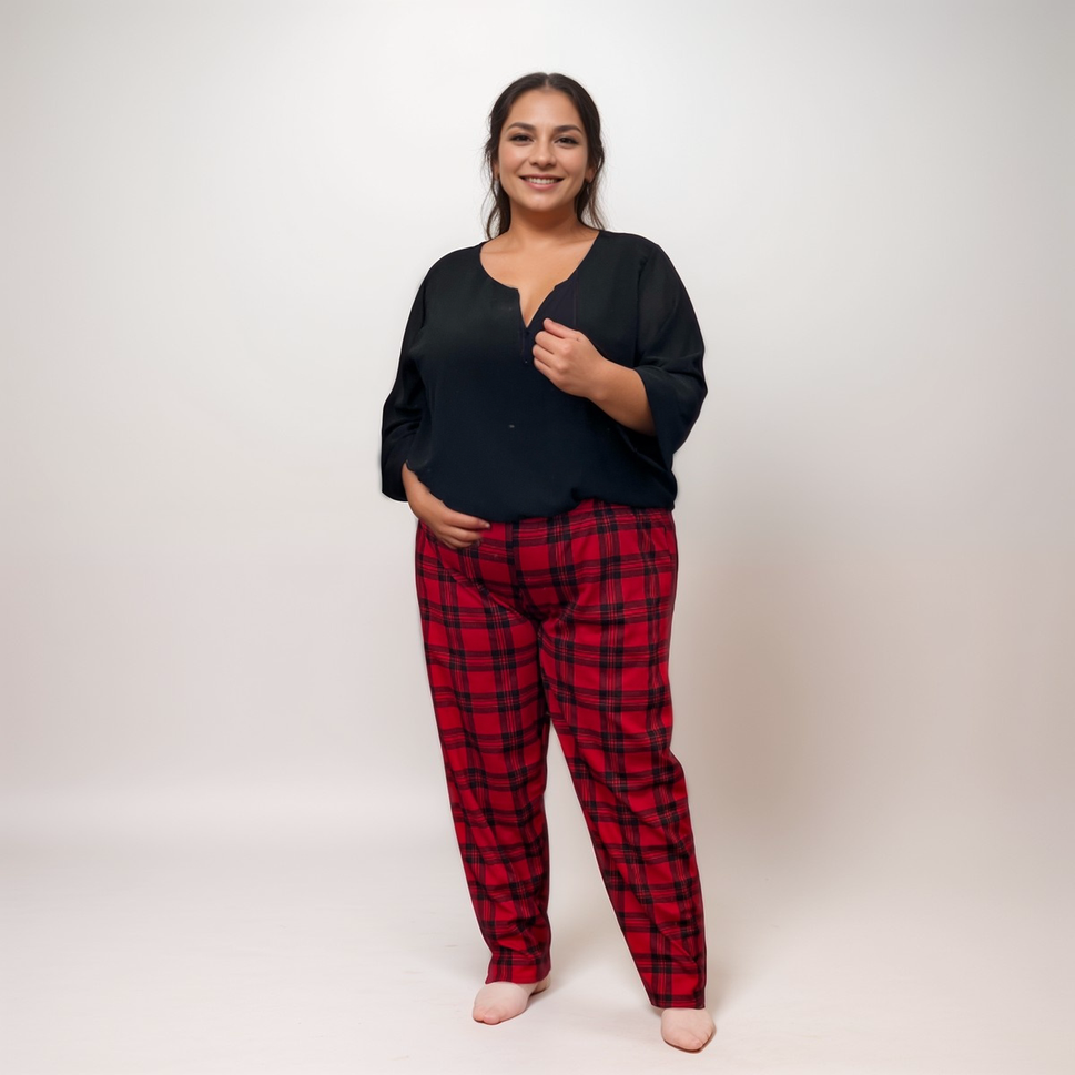 ROCKTHOSECURVES RED TARTAN ELASTIC WAIST TROUSERS