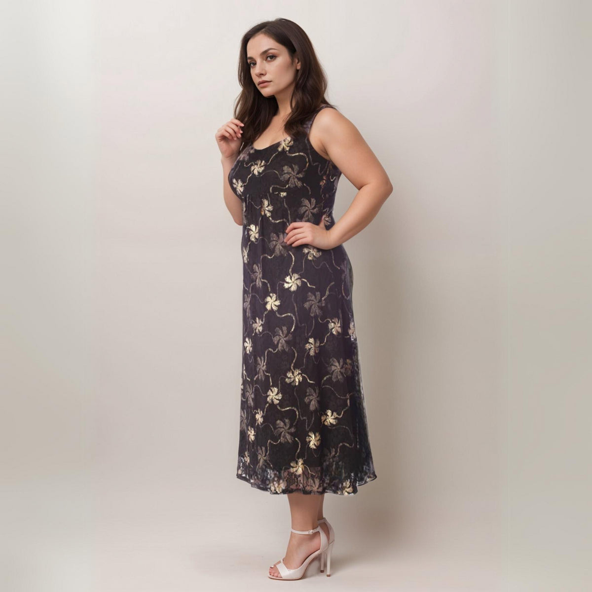 ROCKTHOSECURVES SMOCK DRESS WITH METALLIC LACE EMBROIDERY