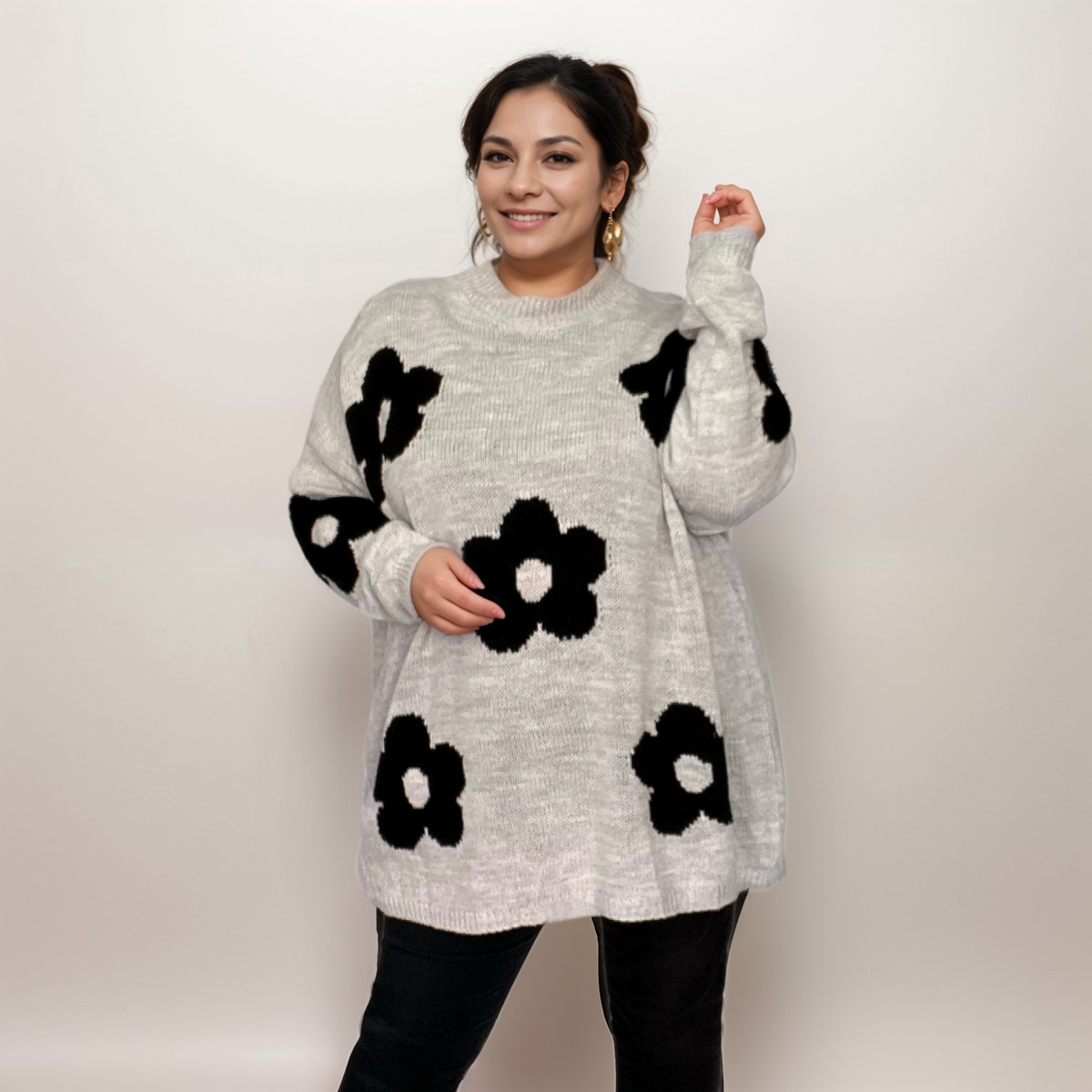 ROCKTHOSECURVES TURTLE NECK LONG JUMPER WITH FLOWERS