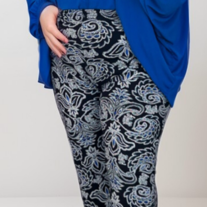 ROCKTHOSECURVES BLACK BLUE PAISLEY HIGH RISE STRETCHY LEGGINGS