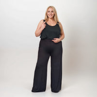 ROCKTHOSECURVES PLAIN STRETCHY WIDE LEG ELAST WAIST PALAZZO TROUSERS